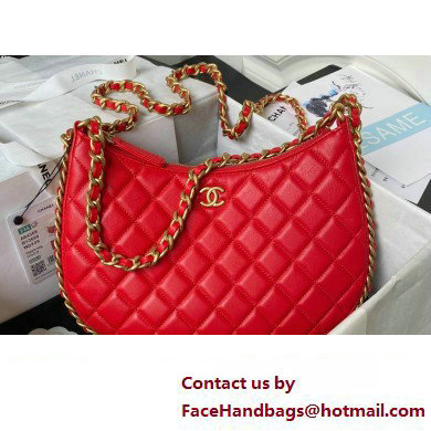 Chanel Shiny Crumpled Lambskin & Gold-Tone Metal Large Hobo Bag AS4368 Red 2023